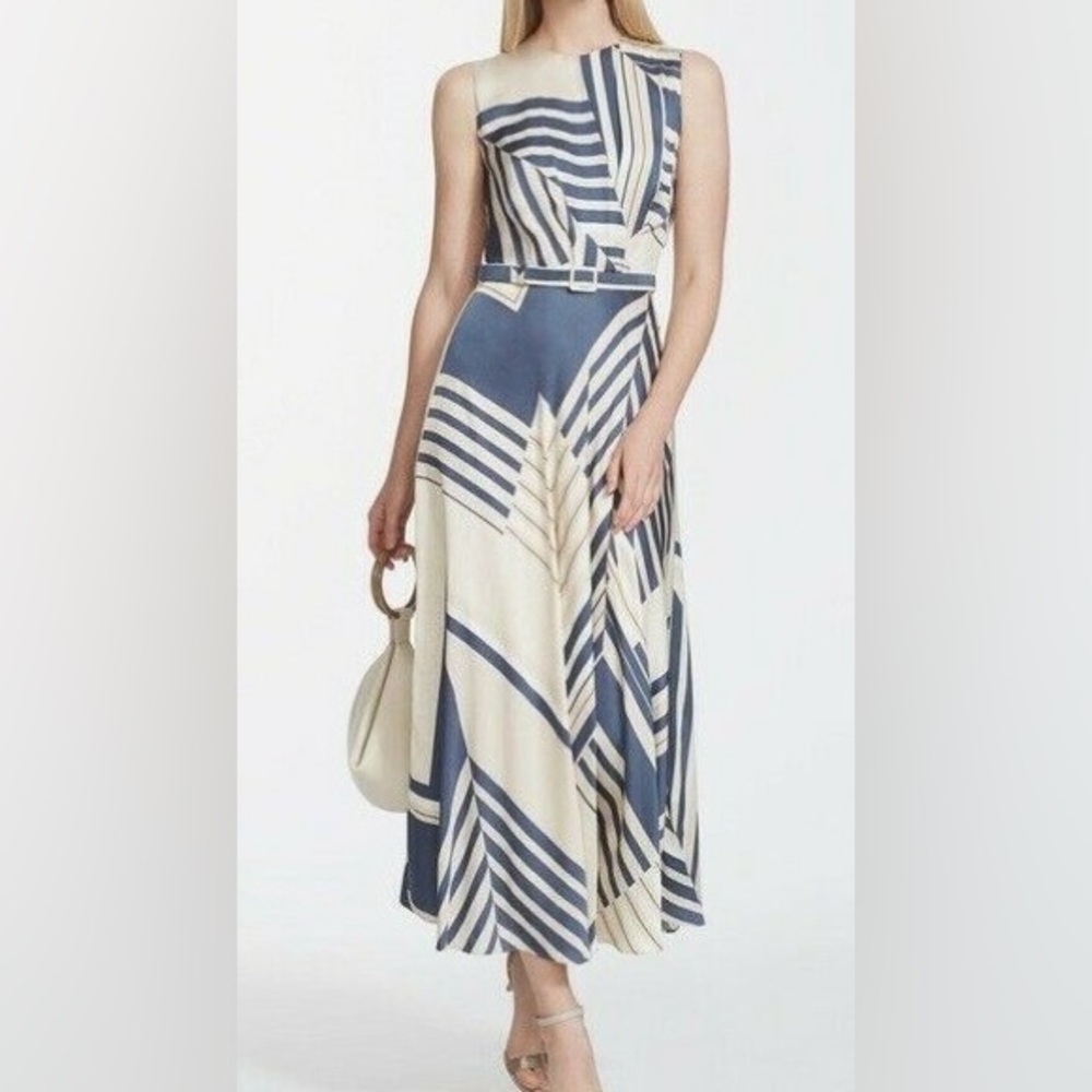 Lafayette 148 New York Blue and Cream Maxi Dress